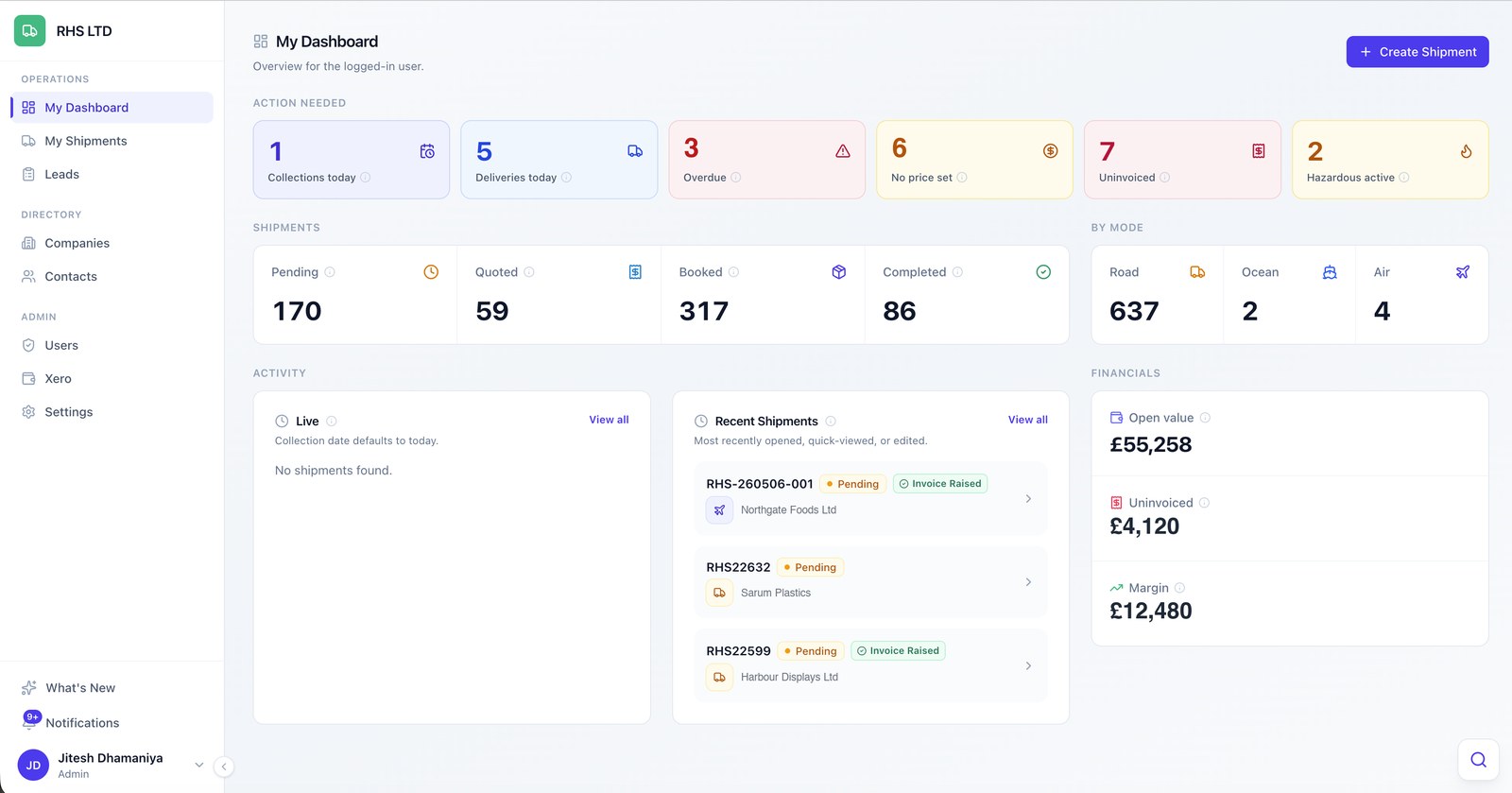 ClearFleet dashboard as used by a UK haulier (demo data)