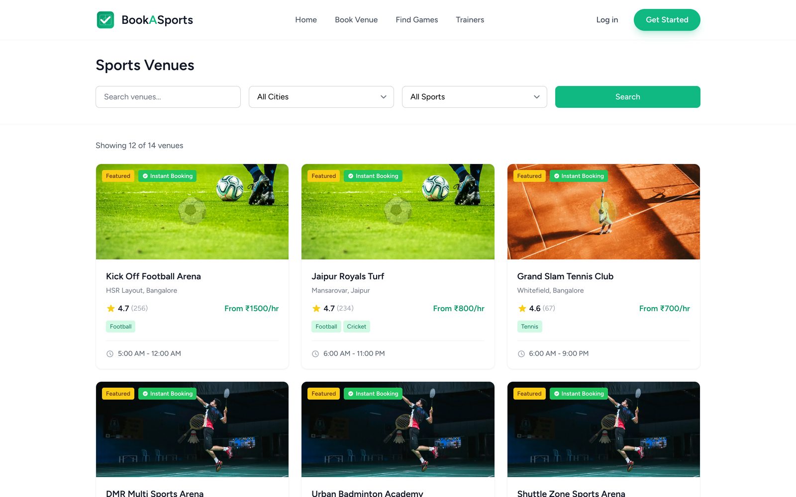 Find venues by city and sport