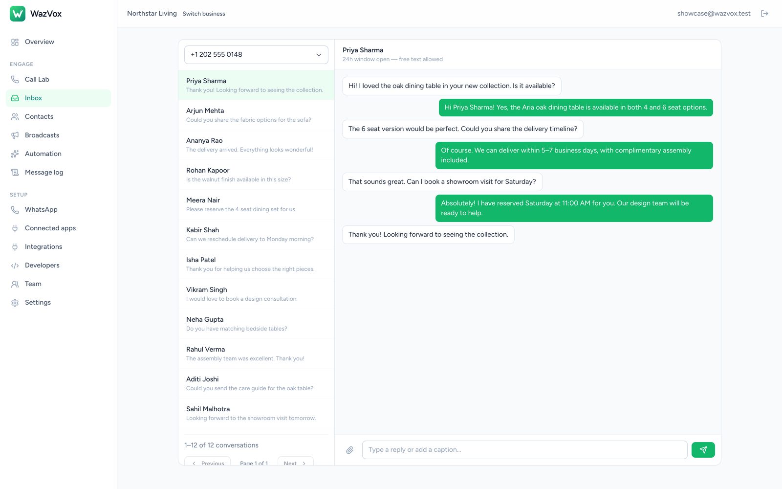 Inbox: conversations on a connected business number