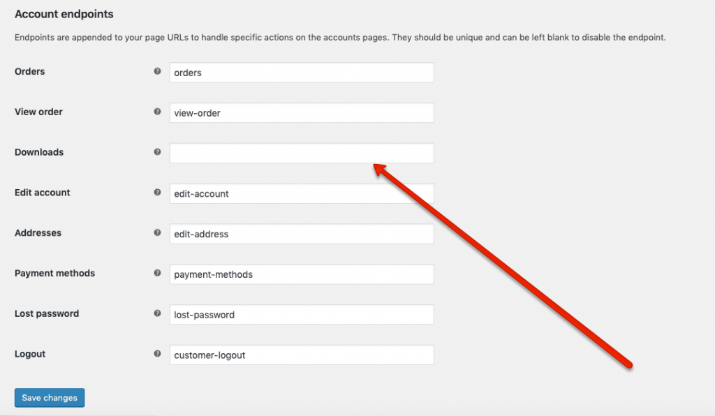 Woocommerce Remove Downloads tab from My Account page 1