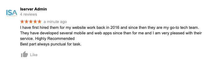 I have first hired them for my website work back in 2016 and since then they are my go-to tech team. They have developed several mobile and web apps since then for me and I am very pleased with their service. Highly Recommended Best part always punctual for task.